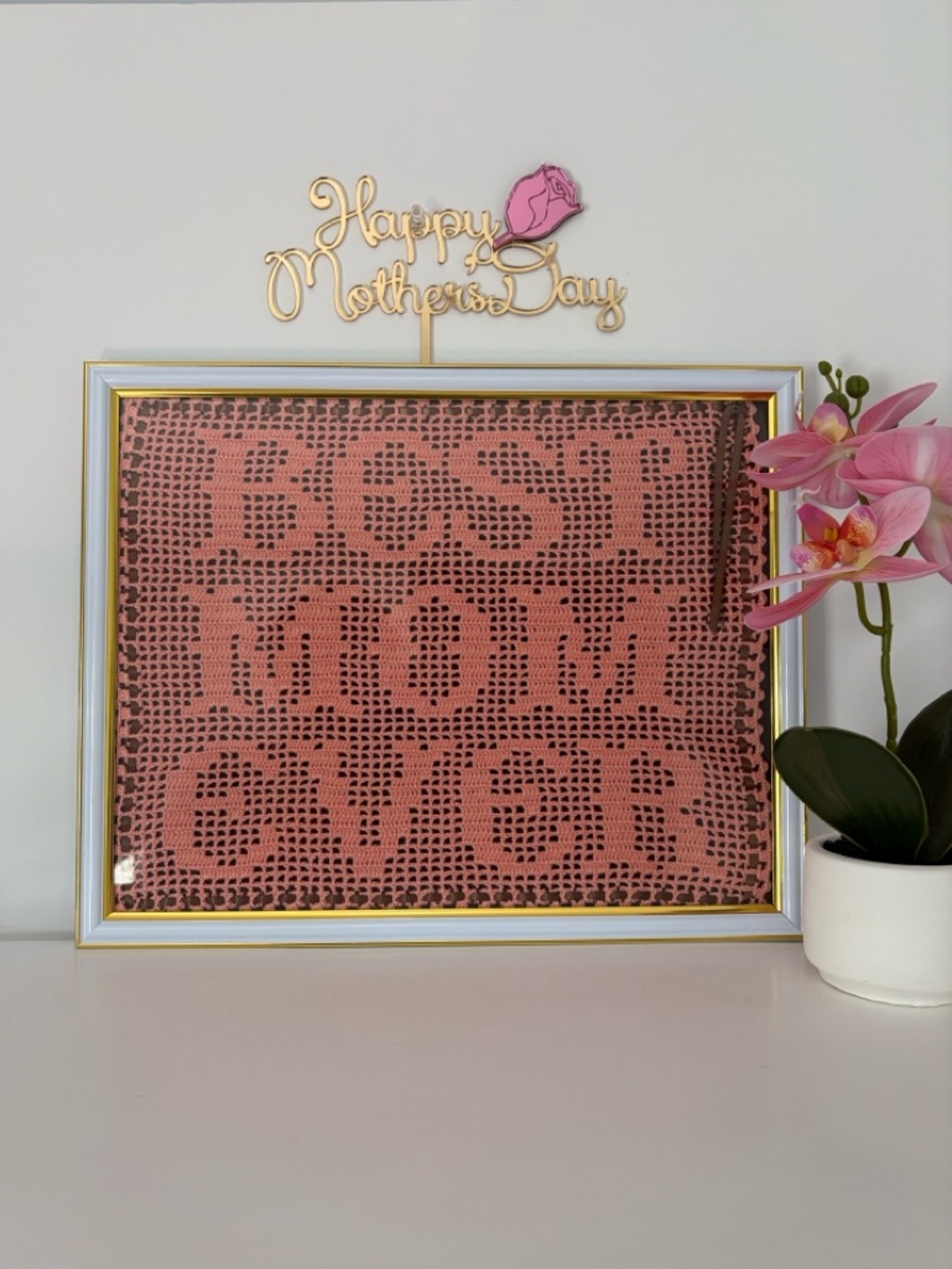 Mother’s Day Gift BEST MOM EVER Handmade Crochet Framed Art
